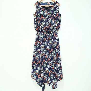 A54 Lil Deshu Shu Dress Long Floral Navy Sleevele… - image 1