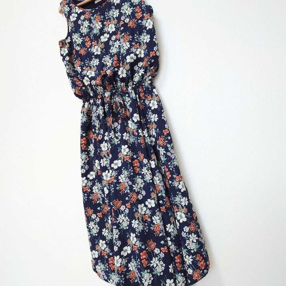 A54 Lil Deshu Shu Dress Long Floral Navy Sleevele… - image 4