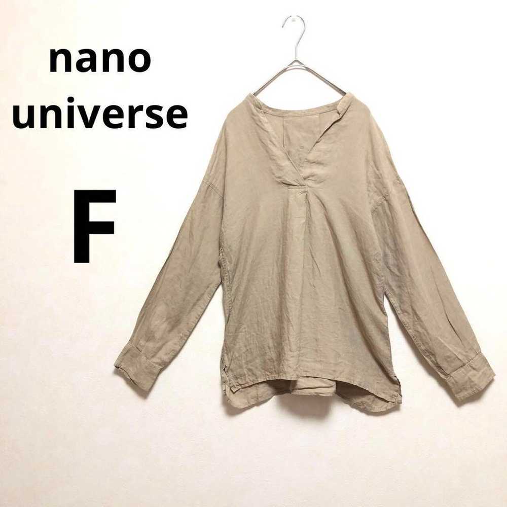 Nano Universe Blouse Beige F 100% Linen V-neck Na… - image 1