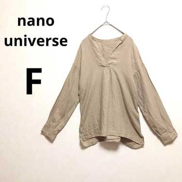 Nano Universe Blouse Beige F 100% Linen V-neck Nat