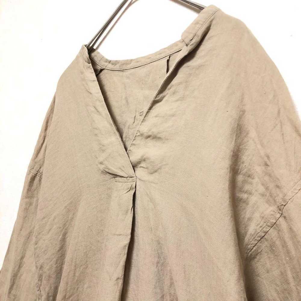 Nano Universe Blouse Beige F 100% Linen V-neck Na… - image 2