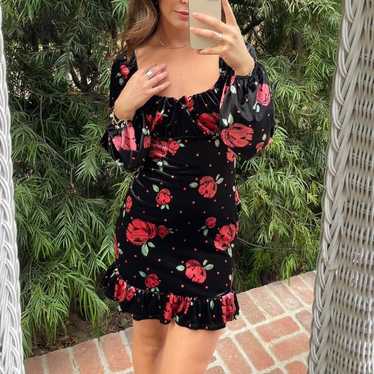 Velvet black rose mini dress size small - image 1