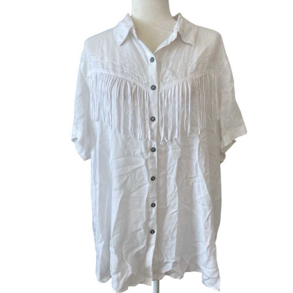 Back In The Saddle Vintage White Fringe Blouse - image 1