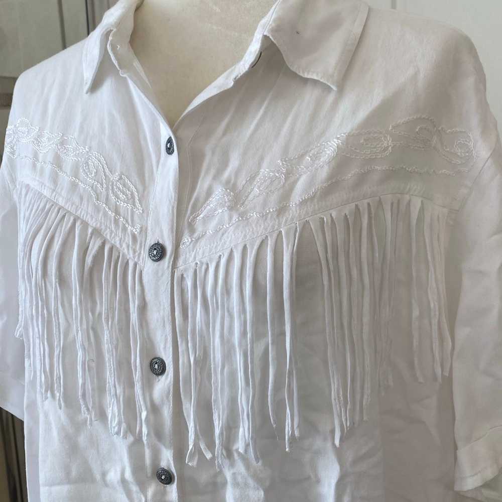 Back In The Saddle Vintage White Fringe Blouse - image 4