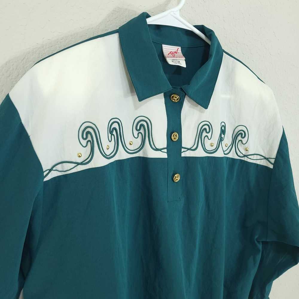 GW Graff Vintage Top Womens Size M Blouson Green … - image 9