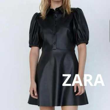 ZARA Black Leather-Look Mini Dress Short Sleeves - image 1