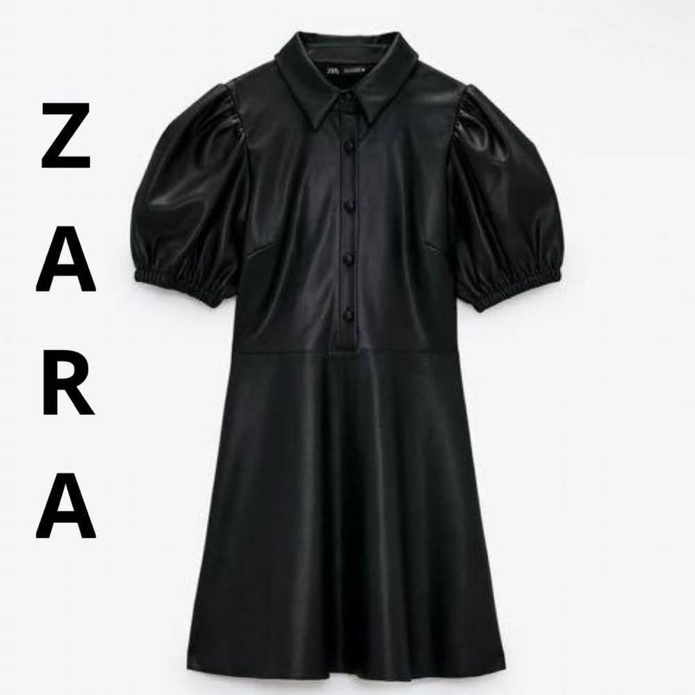 ZARA Black Leather-Look Mini Dress Short Sleeves - image 2