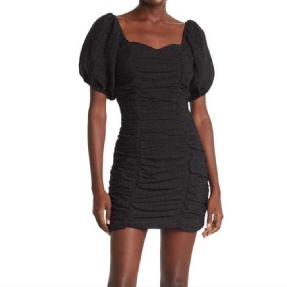 NSR Khai Ruche Puff Sleeve mini dress black size … - image 1