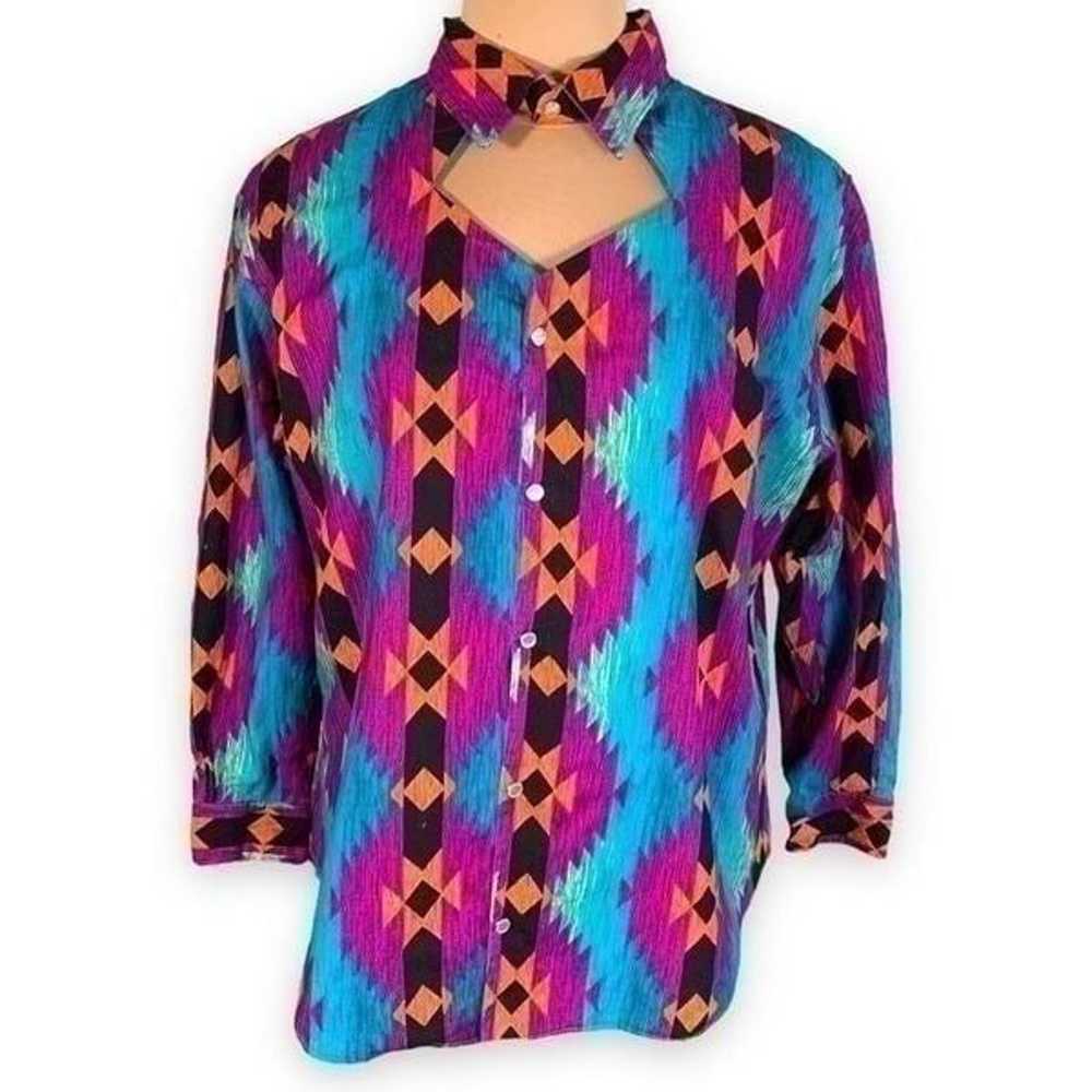 Handmade Shirt Bright Multicolored Nlue Aztec Sou… - image 1