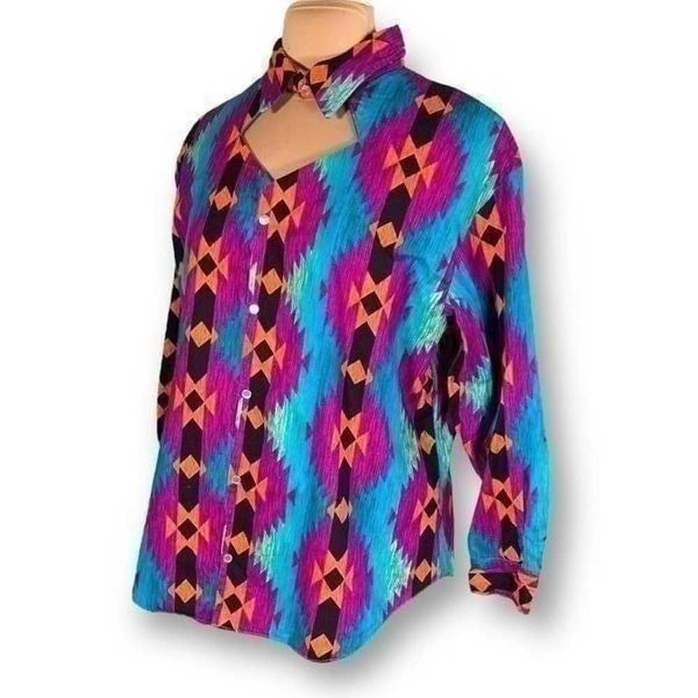 Handmade Shirt Bright Multicolored Nlue Aztec Sou… - image 2