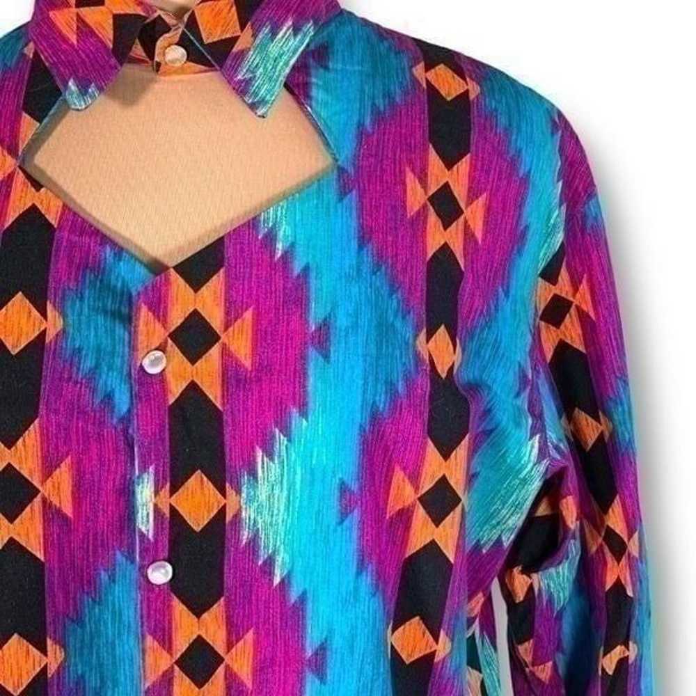 Handmade Shirt Bright Multicolored Nlue Aztec Sou… - image 3