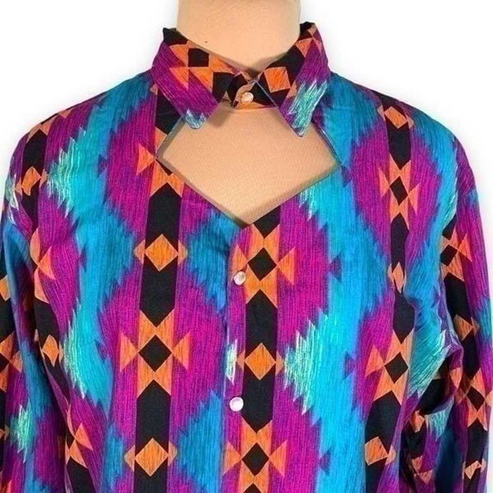 Handmade Shirt Bright Multicolored Nlue Aztec Sou… - image 4