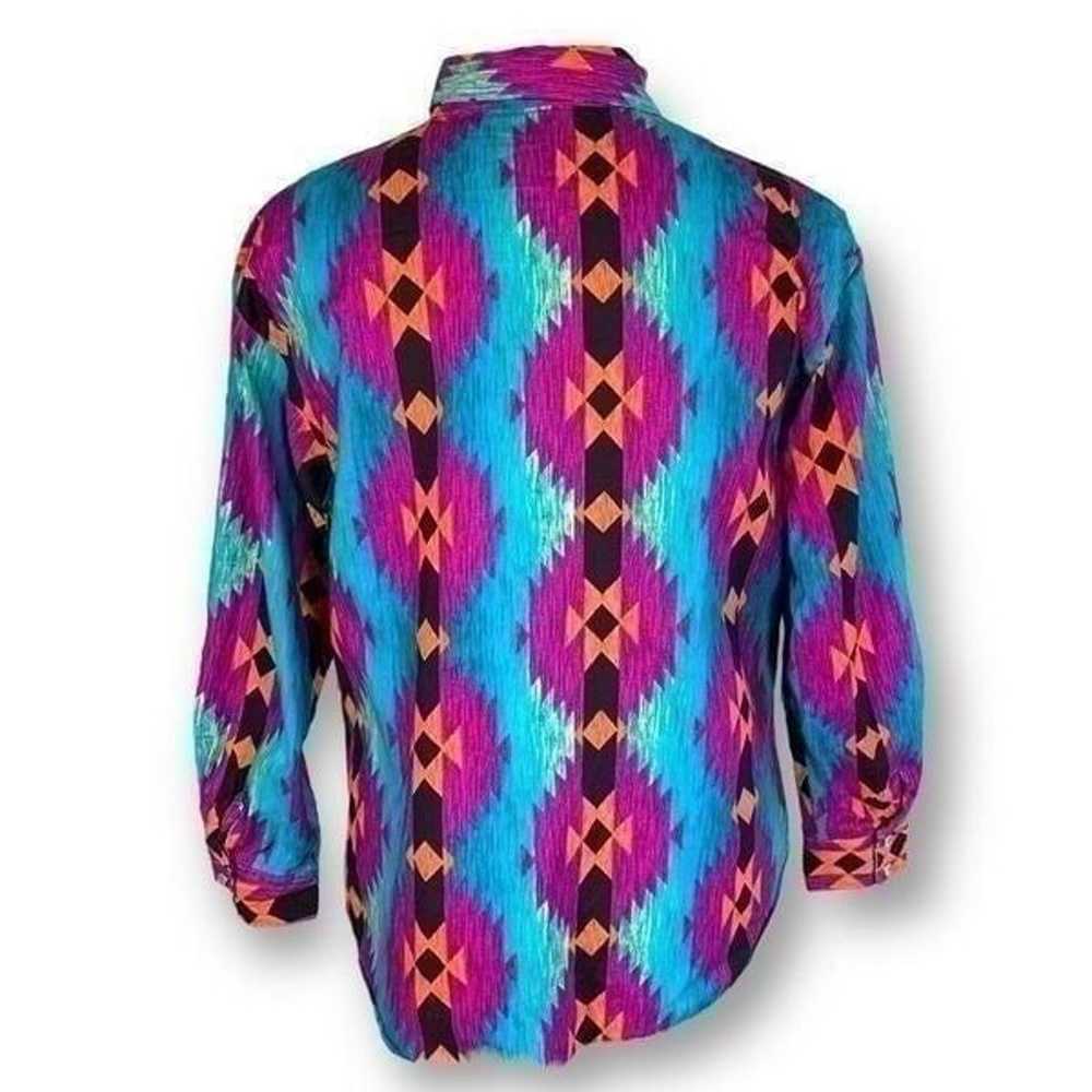 Handmade Shirt Bright Multicolored Nlue Aztec Sou… - image 6