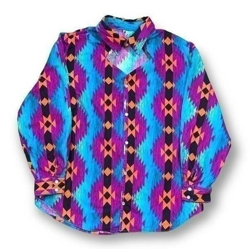 Handmade Shirt Bright Multicolored Nlue Aztec Sou… - image 9