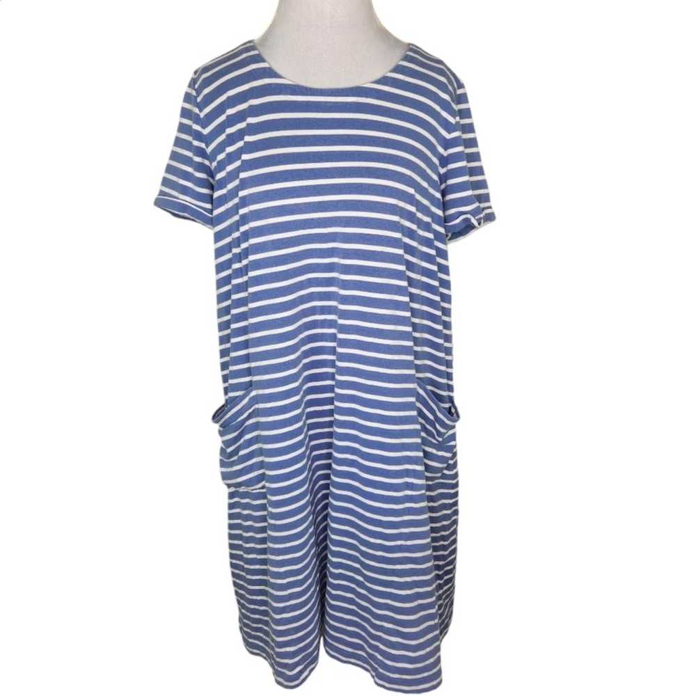 J. Jill Blue & White Stripe Folded Cuff Short Sle… - image 2