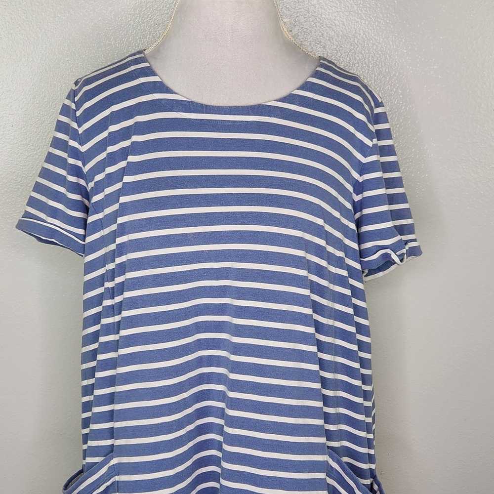 J. Jill Blue & White Stripe Folded Cuff Short Sle… - image 3