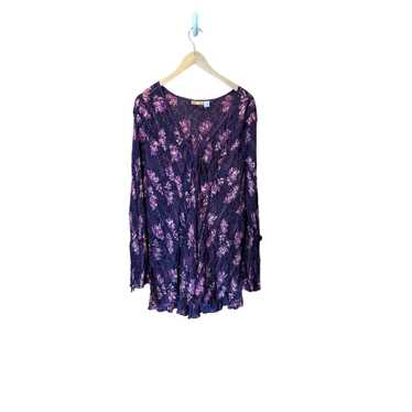 Vintage Women 3XL Blouse Purple Silk Burnout Velv… - image 1