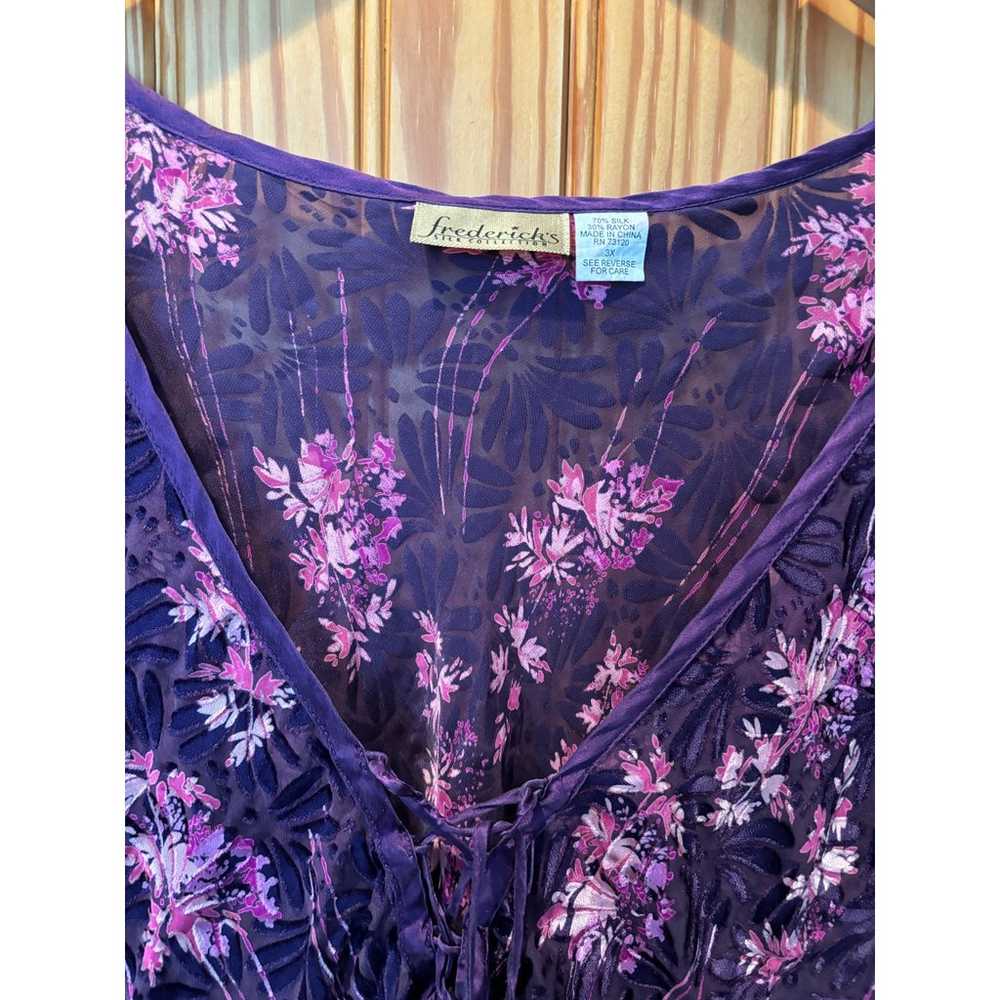 Vintage Women 3XL Blouse Purple Silk Burnout Velv… - image 2