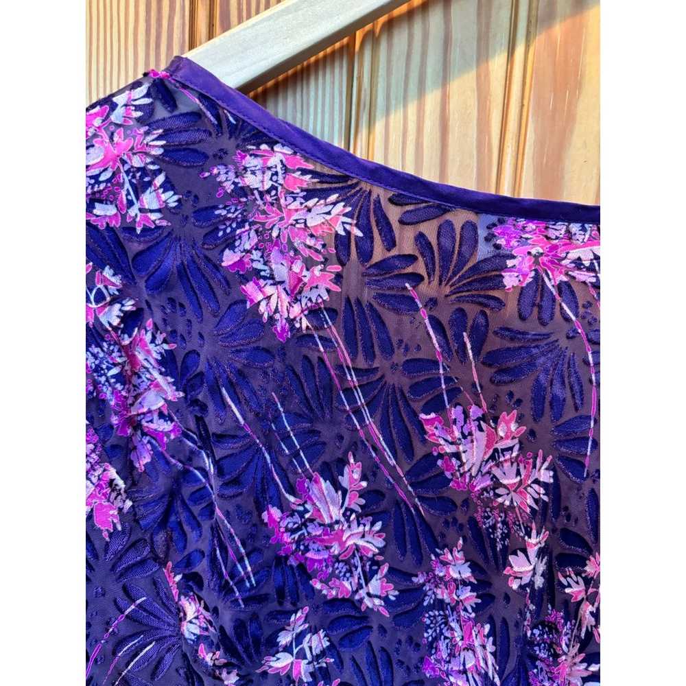 Vintage Women 3XL Blouse Purple Silk Burnout Velv… - image 6