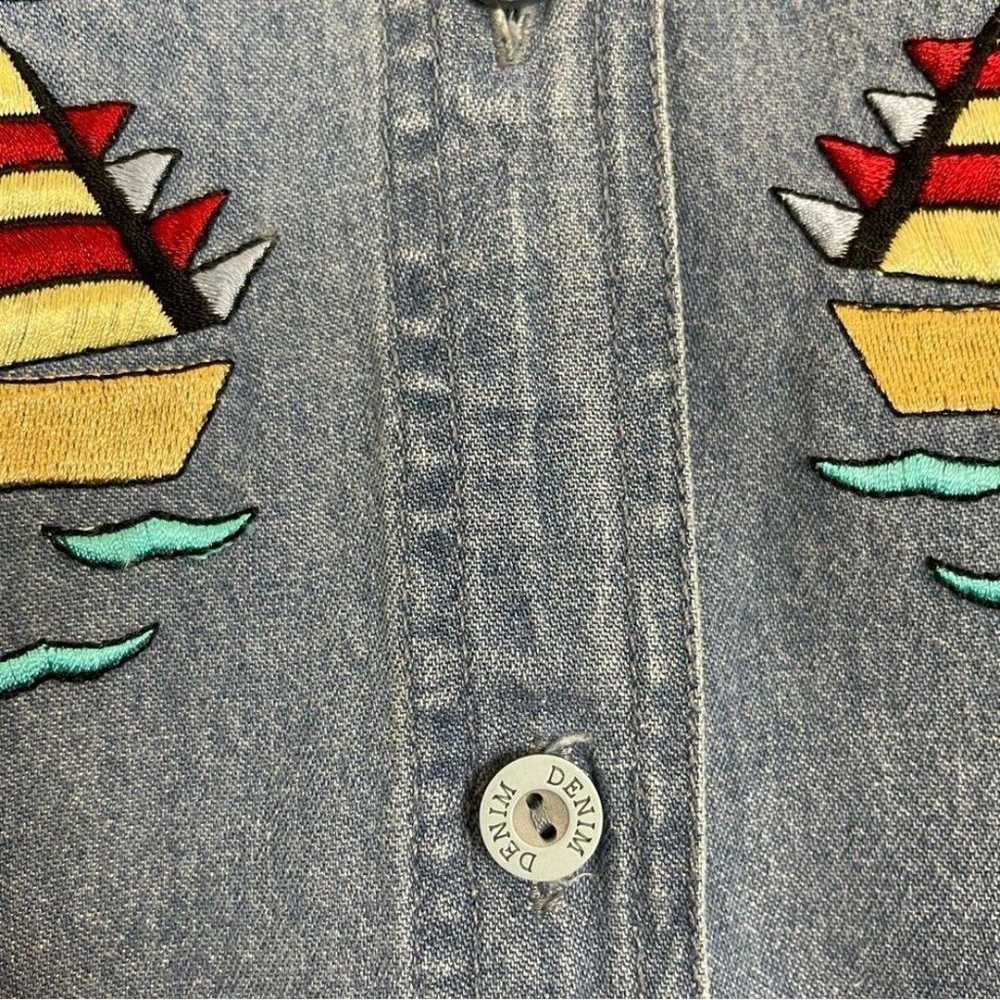 Vintage Denim Shirt Lighthouse Embroidery Top Wom… - image 4