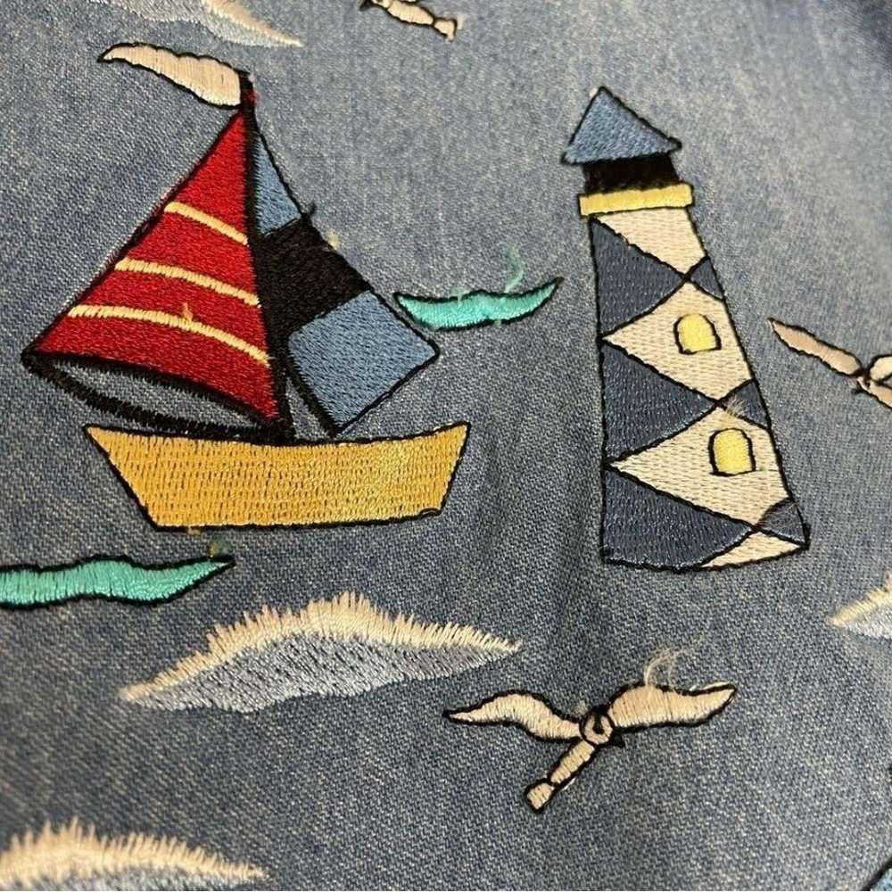 Vintage Denim Shirt Lighthouse Embroidery Top Wom… - image 7