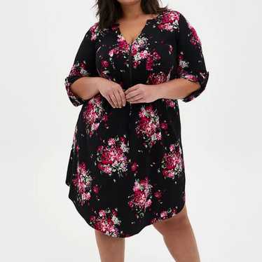 Torrid Black Floral Challis Zip-Front Shirtdress … - image 1