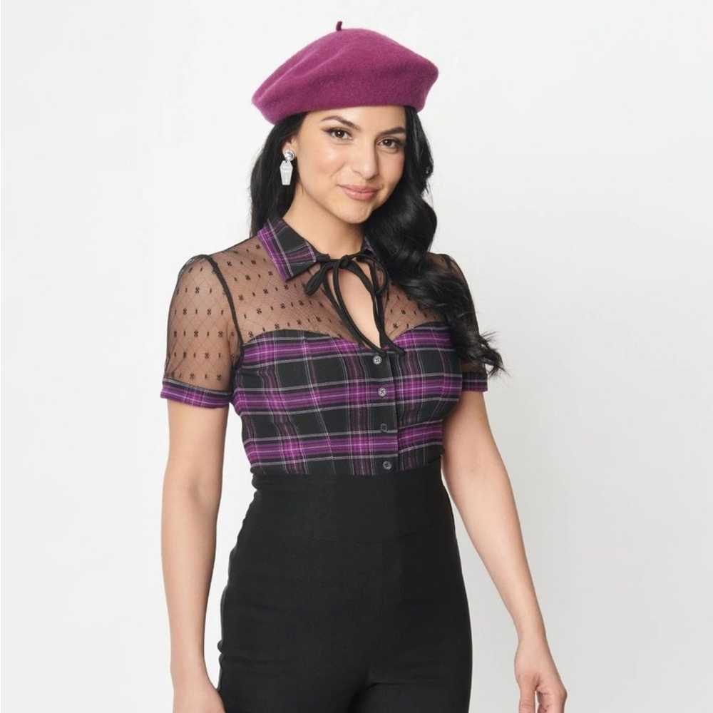 UNIQUE VINTAGE 1940s Purple Plaid Addison Blouse … - image 1