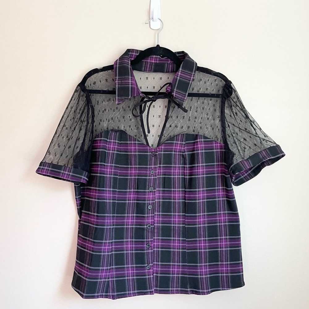 UNIQUE VINTAGE 1940s Purple Plaid Addison Blouse … - image 2