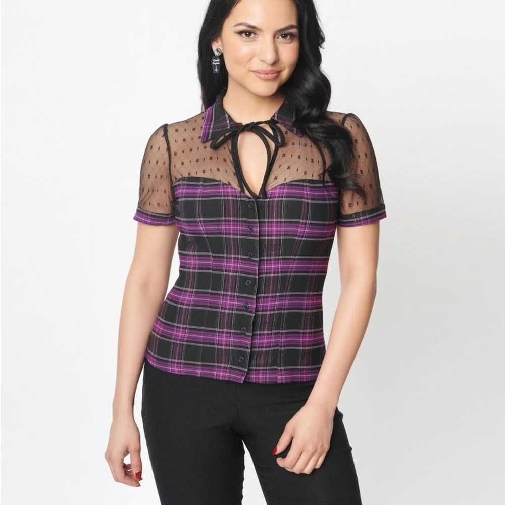 UNIQUE VINTAGE 1940s Purple Plaid Addison Blouse … - image 8