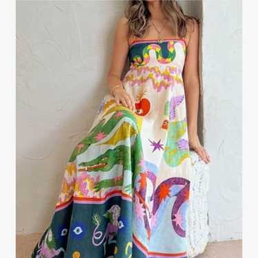 Boho Multicolored Maxi Dress in Small New