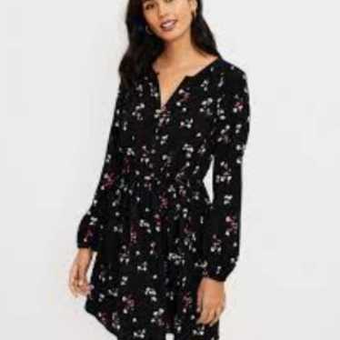 NWT LOFT Black Floral Side Tie Button Dress Size S