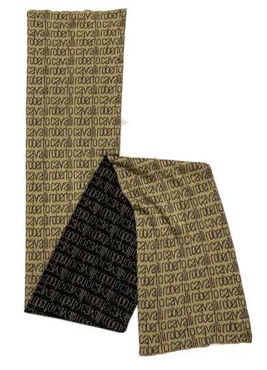 ROBERTO CAVALLI BLACK&GOLD SCARF WOOL MONOGRAMMED 