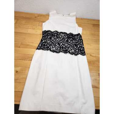 Boston Proper White Pencil Dress with Black Lace