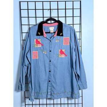 VTG Bobbie Brooks Denim Embroidered Shirt Womens 2