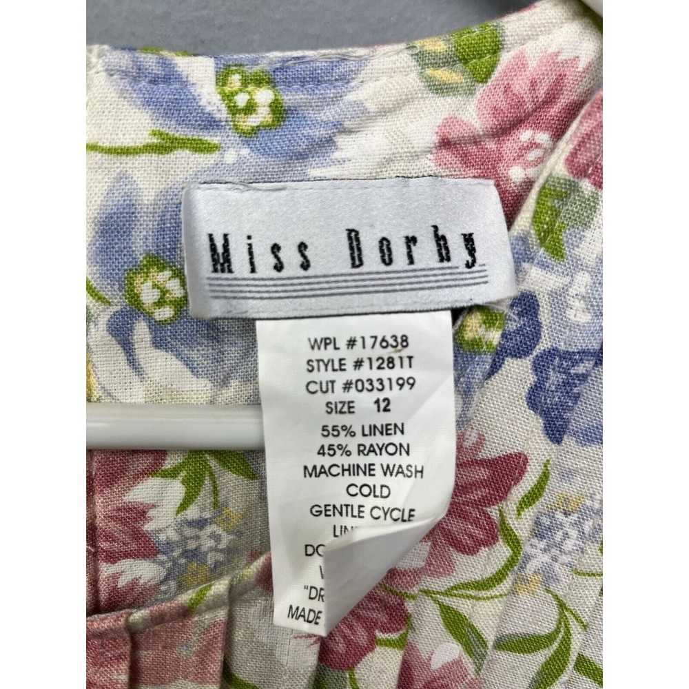 Miss Dorby Dress Womens Size 12 Linen Pink Floral… - image 4