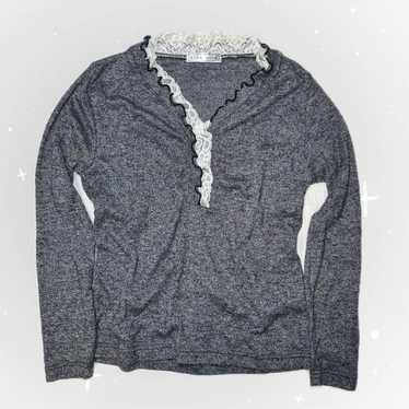 Fairy Grunge Frill Lace Knit Cutsew Gray - image 1