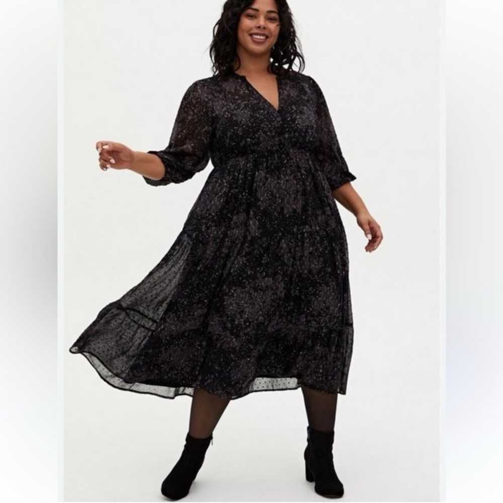 TORRID Sheer black dress gray floral print & rose… - image 1