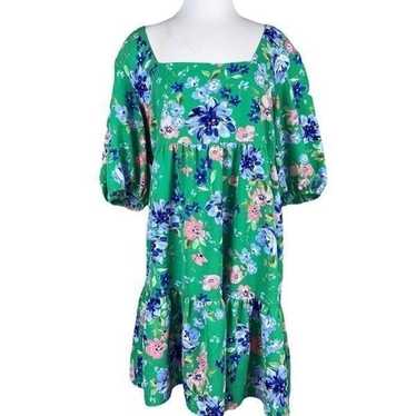 BCBG Paris Green Floral Tie Back Babydoll Dress in