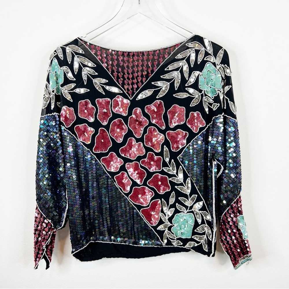 Vintage Mixed Pattern Sequin Blouse M - image 1