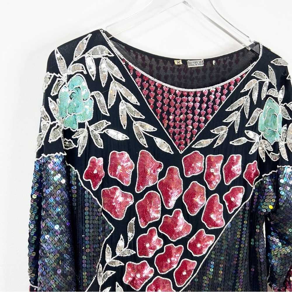 Vintage Mixed Pattern Sequin Blouse M - image 3