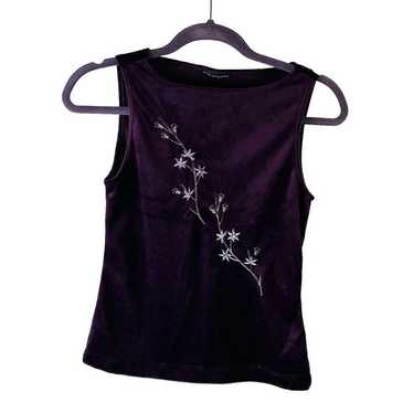 Vintage 90s Womens Small Velour Floral Sleeveless… - image 1