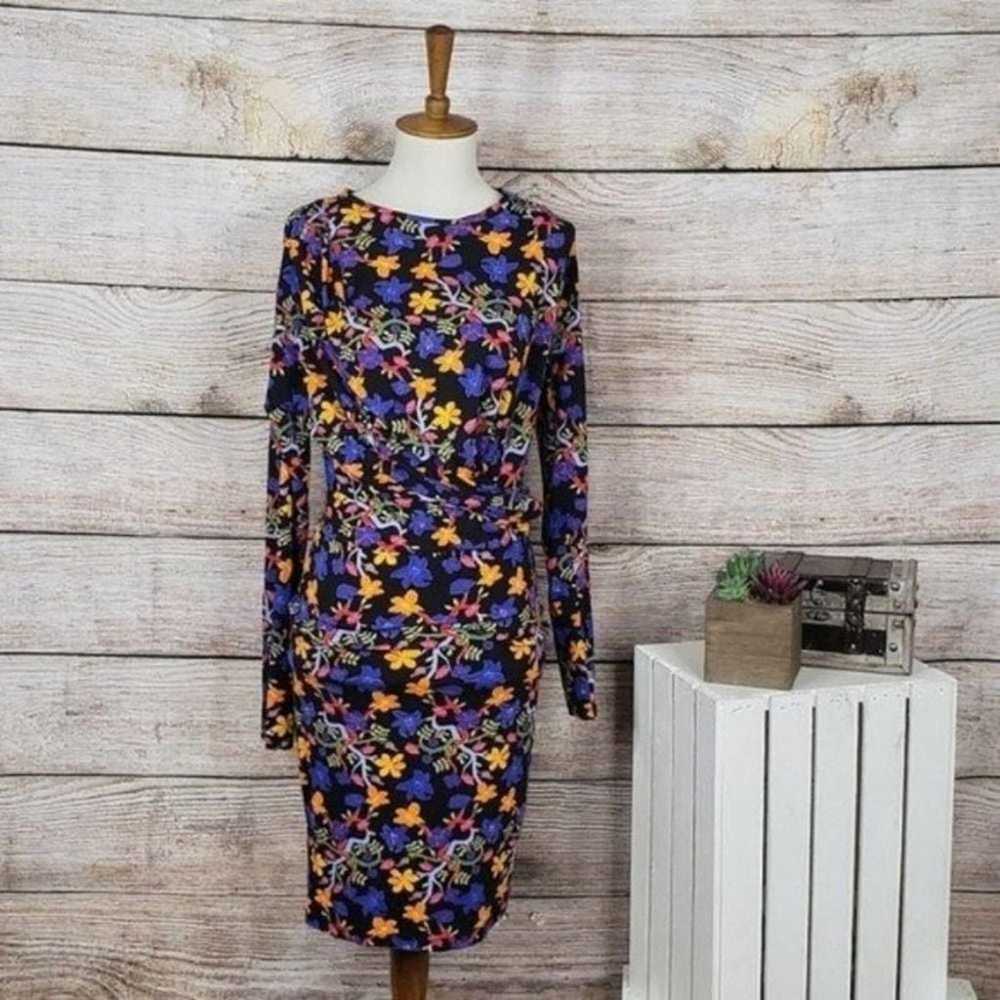 Zara Floral Draped Midi Dress Long Sleeves Small - image 1