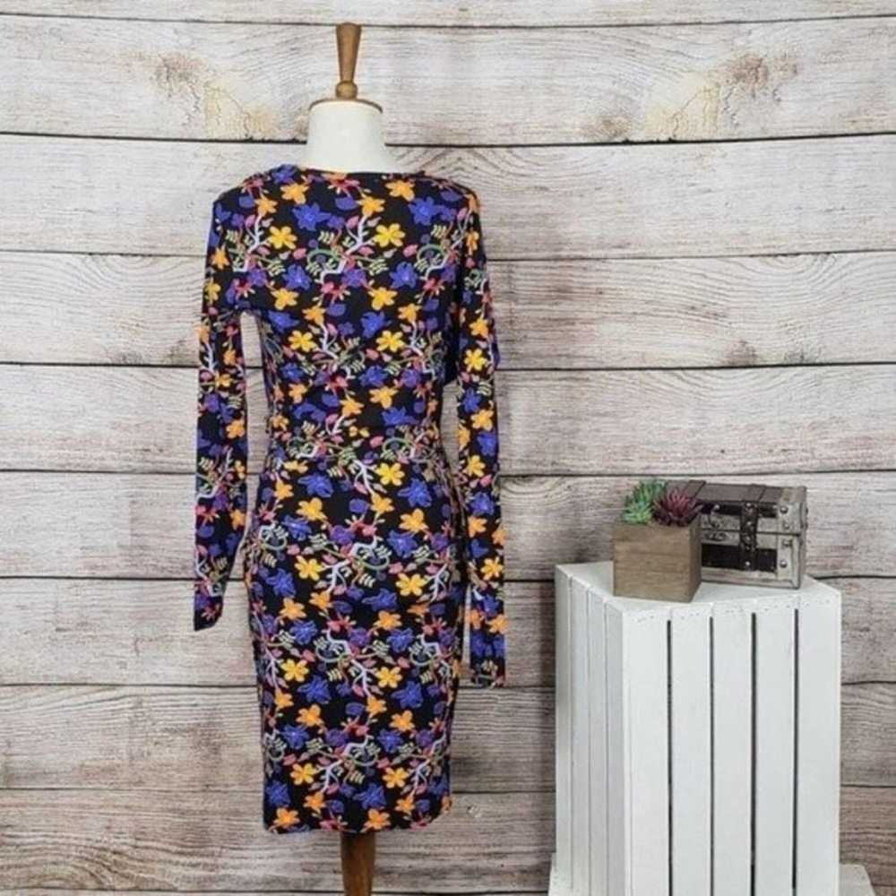 Zara Floral Draped Midi Dress Long Sleeves Small - image 3