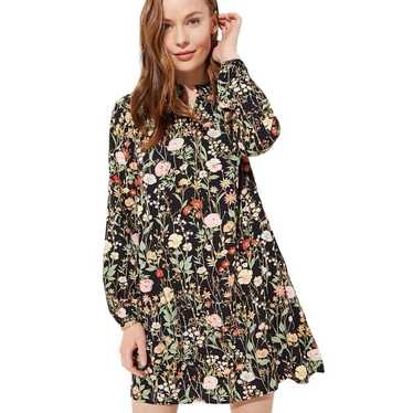 Loft Floral Ruffle Split Neck Long Sleeve Mini Dre