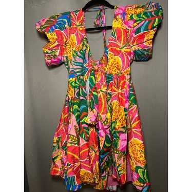 NWOT tropical jungle mini dress baloon sleeve brig