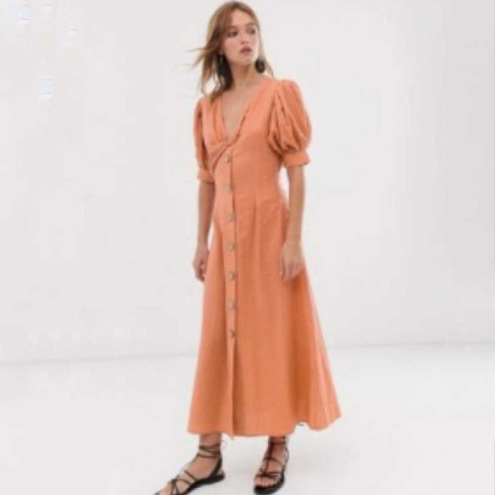 ASOS Peach Midi Tea Button Down Dress Sz 8 - image 1