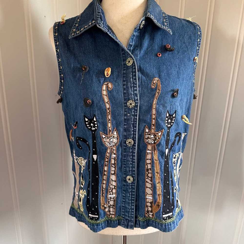 Vintage 90s/Y2K Cat Denim Vest size M - image 2