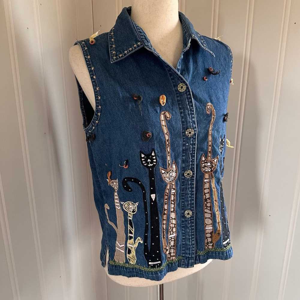 Vintage 90s/Y2K Cat Denim Vest size M - image 3