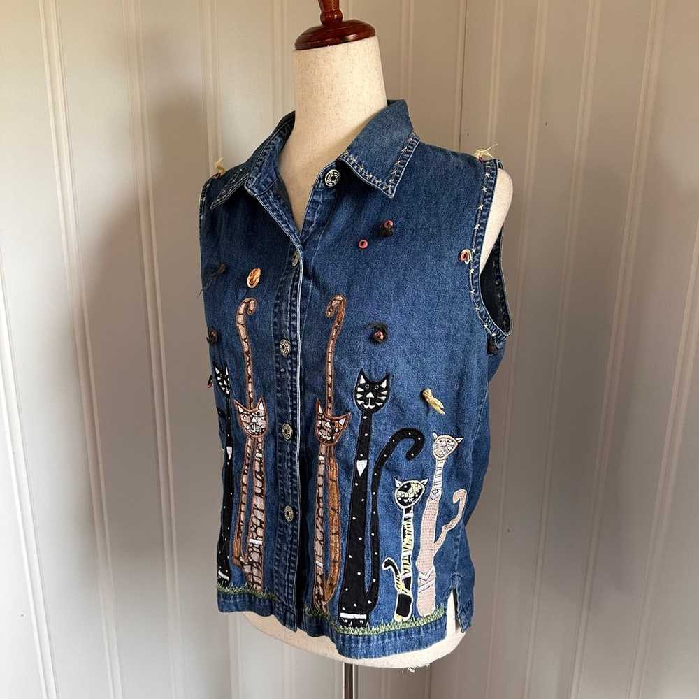 Vintage 90s/Y2K Cat Denim Vest size M - image 4