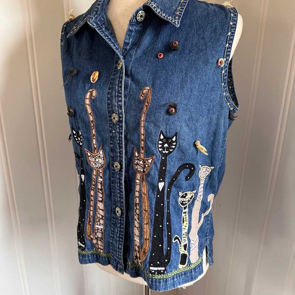 Vintage 90s/Y2K Cat Denim Vest size M - image 5